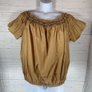 Old Navy women 3XL brown embroidered smocked peasant blouse cottage, romantic